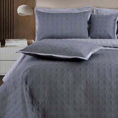 Malako Luxe 550 TC 100% Cotton Grey & Silver Grey Solid King Size Reversible Bedspread Set - MALAKO