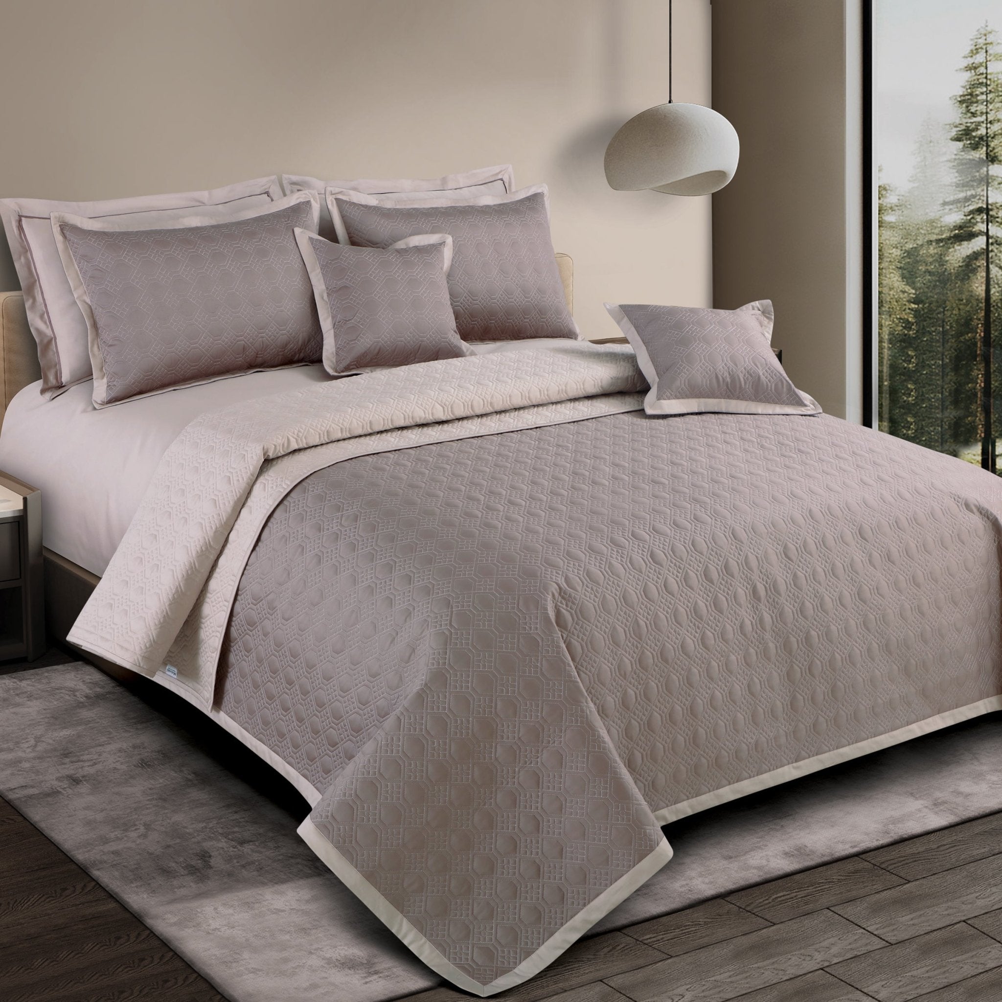 Malako Luxe 550 TC 100% Cotton Taupe & Beige Solid King Size Reversible Bedspread Set - MALAKO