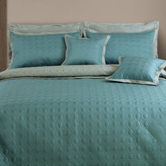 Malako Luxe 550 TC 100% Cotton Teal & Olive Green Solid King Size Reversible Bedspread Set - MALAKO