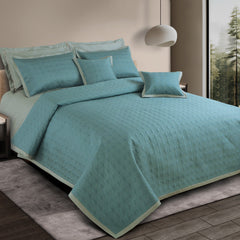 Malako Luxe 550 TC 100% Cotton Teal & Olive Green Solid King Size Reversible Bedspread Set - MALAKO