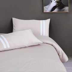 Malako Luxe 550TC 100% Cotton Almond Beige King Size Plain Bedsheet with 2 Striped Pillow Cases - MALAKO