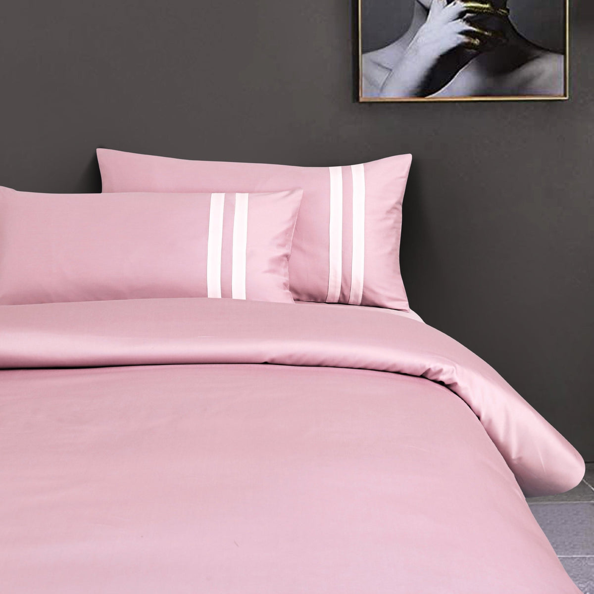 Malako Luxe 550TC 100 Cotton Blush Pink King Size Plain Bedsheet with MALAKO