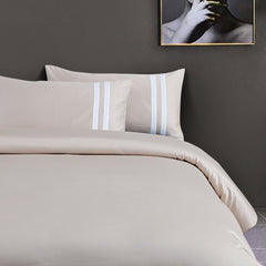 Malako Luxe 550TC 100% Cotton Light Beige King Size Plain Bedsheet with 2 Striped Pillow Cases - MALAKO
