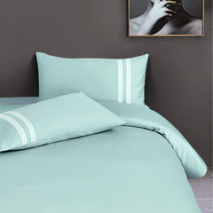 Malako Luxe 550TC 100% Cotton Mint Green King Size Plain Bedsheet with 2 Striped Pillow Cases - MALAKO