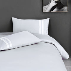 Malako Luxe 550TC 100% Cotton Silver Grey King Size Plain Bedsheet with 2 Striped Pillow Cases - MALAKO