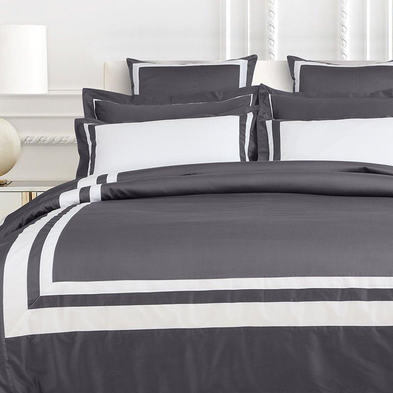 Malako Luxe 9 Piece Bedding Duvet Cover Set: Grey & White - MALAKO