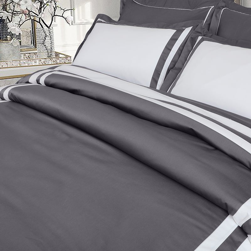 Malako Luxe 9 Piece Bedding Duvet Cover Set: Grey & White - MALAKO