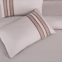 Malako Luxe Collection: 550 TC Almond Beige & Cedar Premium Embroidered Bedding - MALAKO