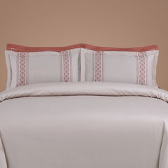 Malako Luxe Collection: 550 TC Almond Beige & Cedar Premium Embroidered Bedding - MALAKO