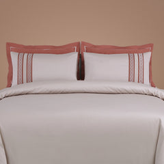 Malako Luxe Collection: 550 TC Almond Beige & Cedar Premium Embroidered Bedding - MALAKO