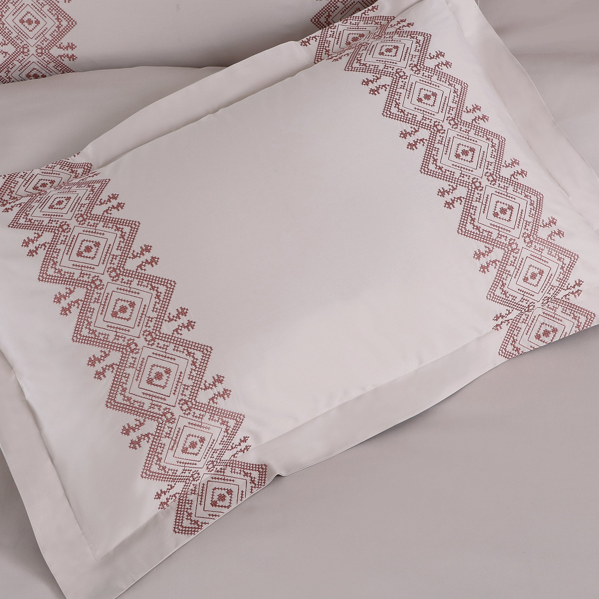 Malako Luxe Collection: 550 TC Almond Beige & Cedar Premium Embroidered Bedding - MALAKO