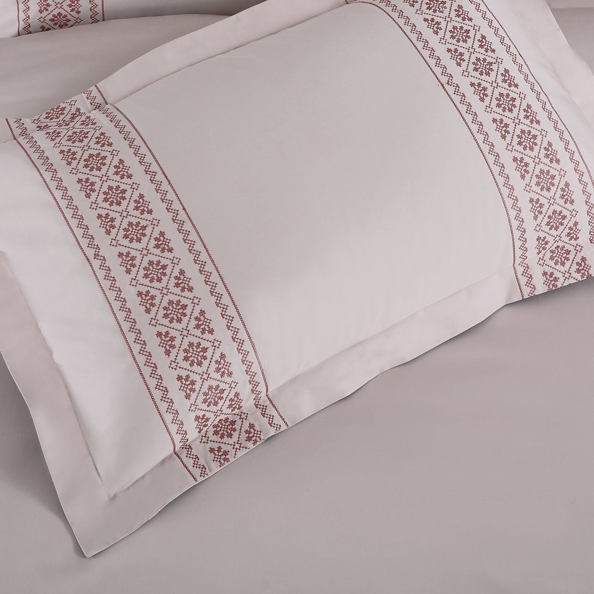 Malako Luxe Collection: 550 TC Almond Beige & Cedar Premium Embroidered Bedding - MALAKO