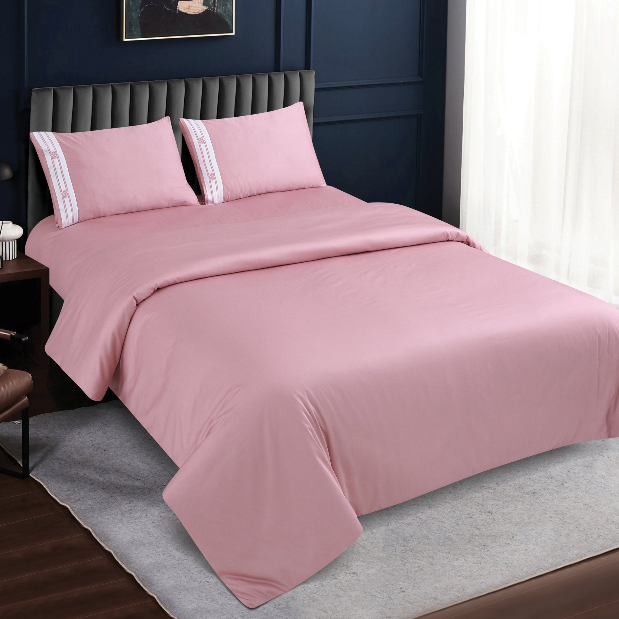 Malako Luxe Collection: 550 TC Blush Pink Premium Embroidered Bedding - MALAKO