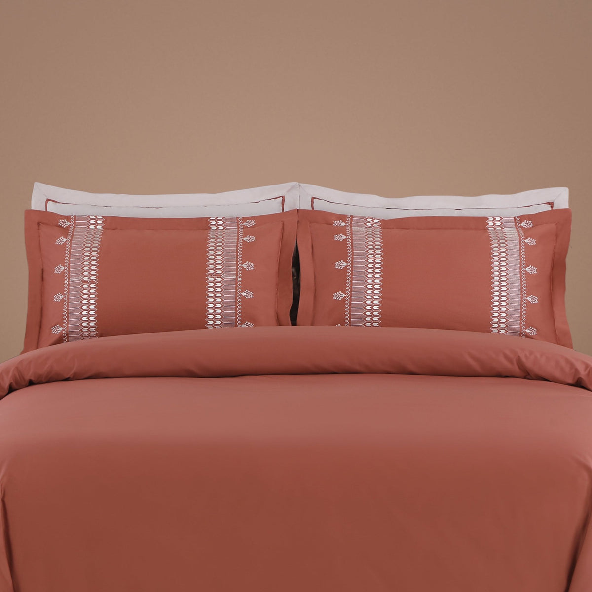 Malako Luxe Collection: 550 TC Cedar & Almond Beige Premium Embroidered Bedding - MALAKO