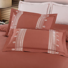 Malako Luxe Collection: 550 TC Cedar & Almond Beige Premium Embroidered Bedding - MALAKO