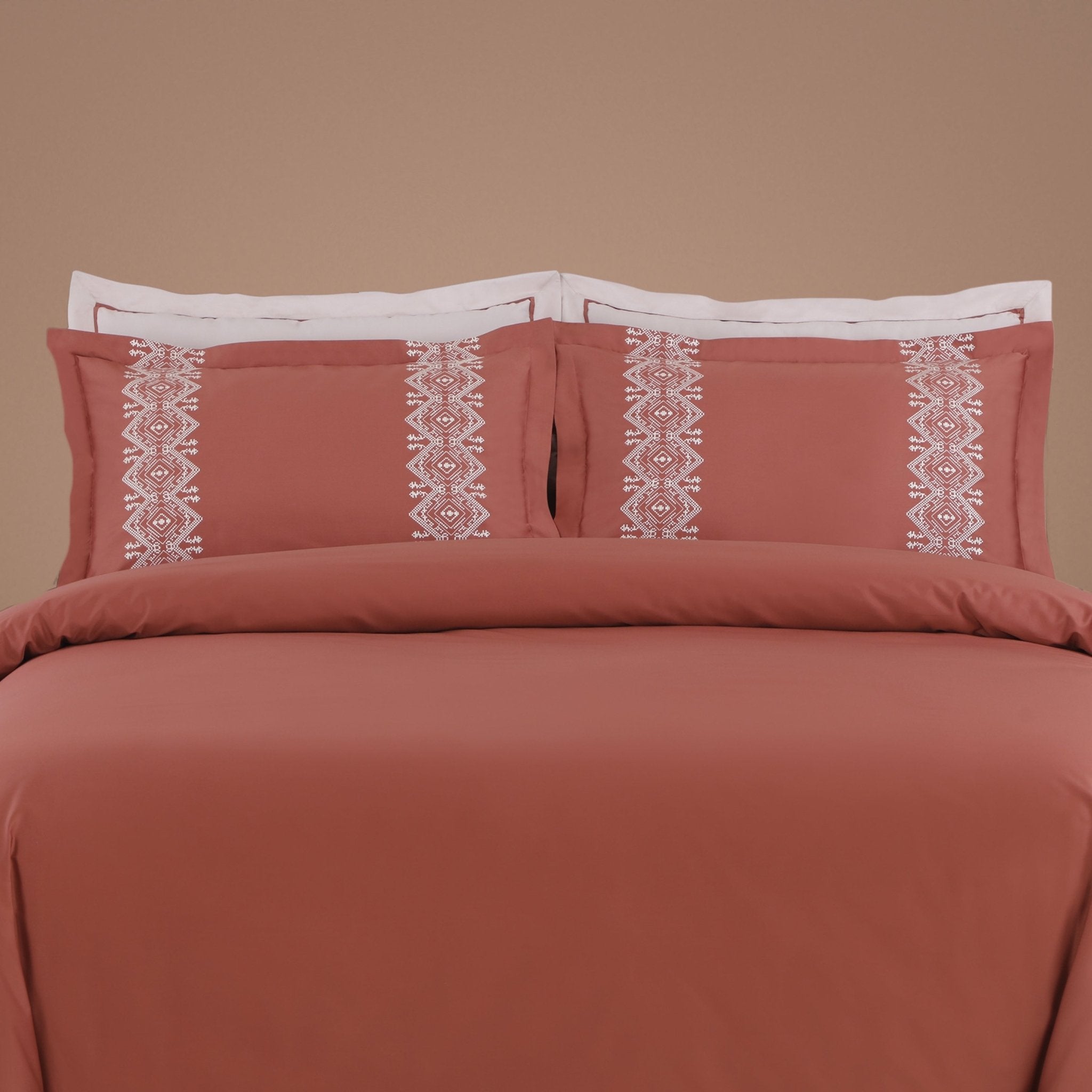 Malako Luxe Collection: 550 TC Cedar & Almond Beige Premium Embroidered Bedding - MALAKO