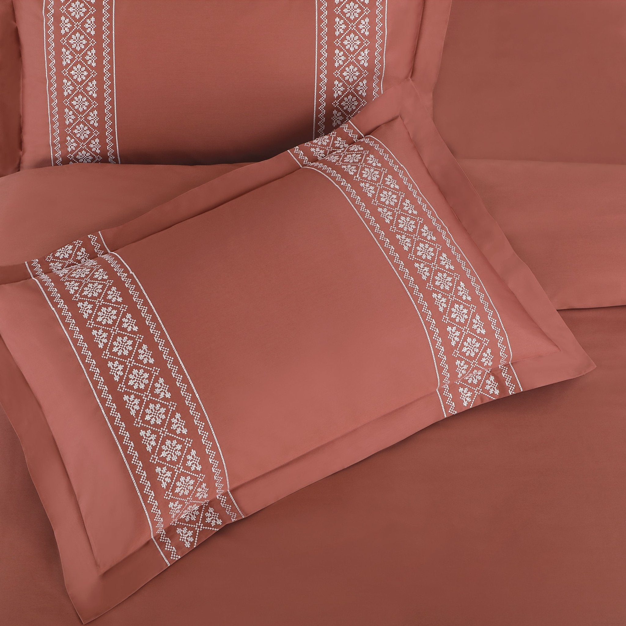 Malako Luxe Collection: 550 TC Cedar & Almond Beige Premium Embroidered Bedding - MALAKO