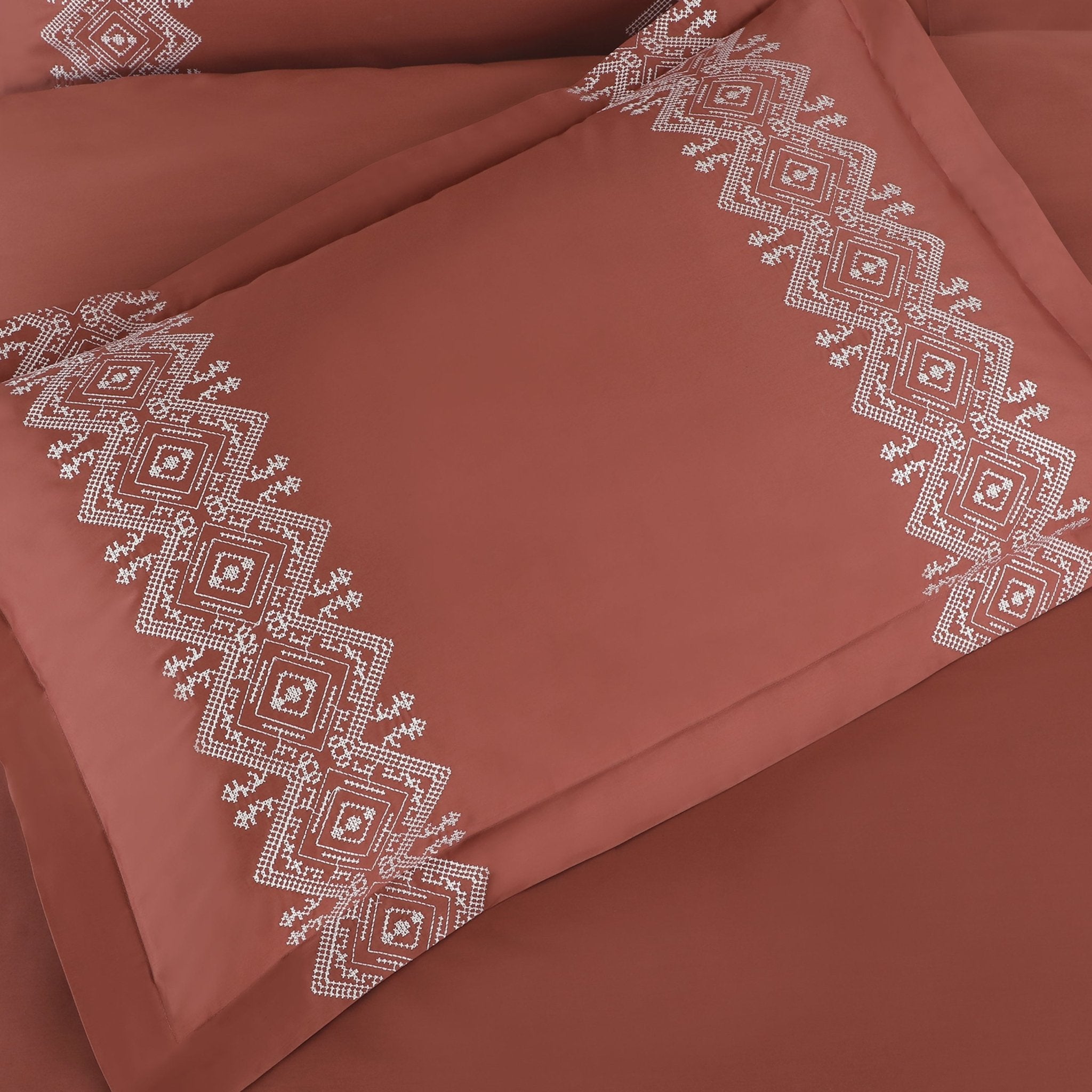 Malako Luxe Collection: 550 TC Cedar & Almond Beige Premium Embroidered Bedding - MALAKO