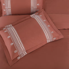 Malako Luxe Collection: 550 TC Cedar & Almond Beige Premium Embroidered Bedding - MALAKO