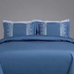 Malako Luxe Collection: 550 TC Legion Blue Premium Embroidered Bedding - MALAKO