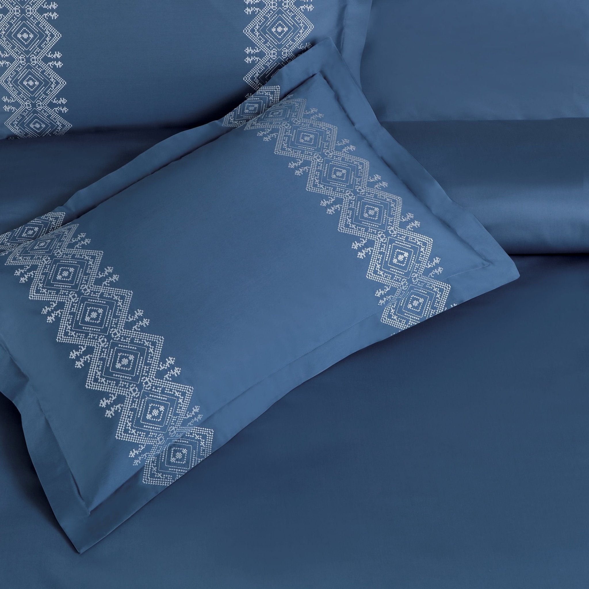 Malako Luxe Collection: 550 TC Legion Blue Premium Embroidered Bedding - MALAKO