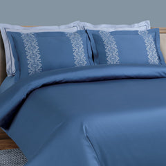 Malako Luxe Collection: 550 TC Legion Blue Premium Embroidered Bedding - MALAKO