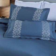 Malako Luxe Collection: 550 TC Legion Blue Premium Embroidered Bedding - MALAKO