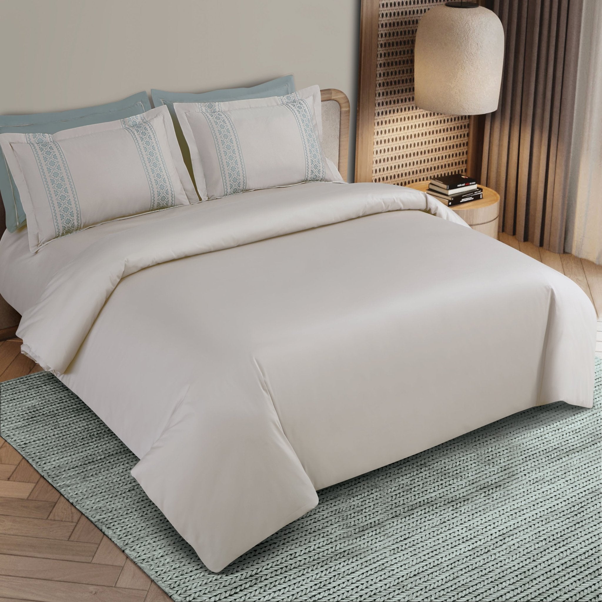 Malako Luxe Collection: 550 TC Olive Beige Premium Embroidered Bedding - MALAKO