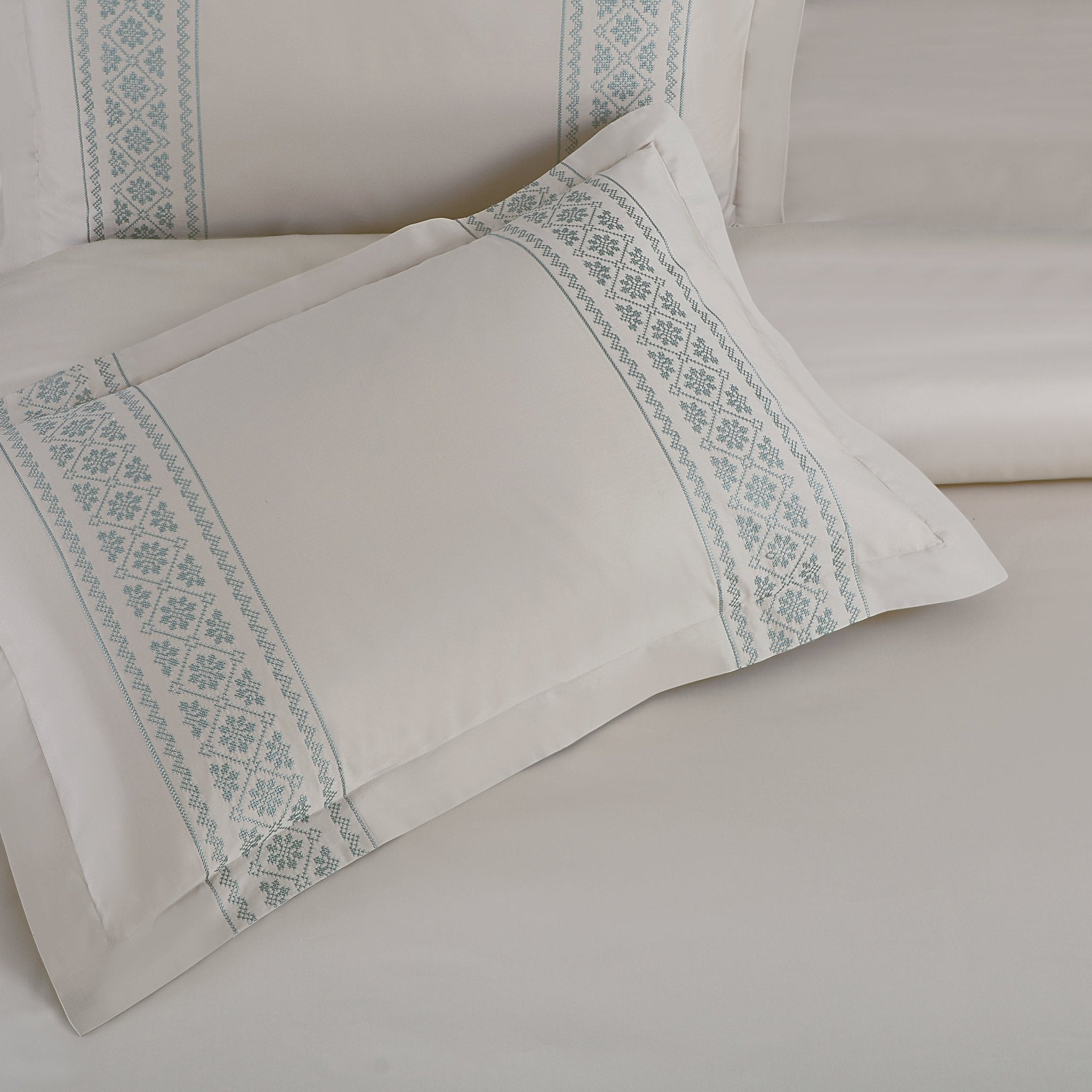 Malako Luxe Collection: 550 TC Olive Beige Premium Embroidered Bedding - MALAKO