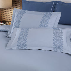 Malako Luxe Collection: 550 TC Pigeon Blue Premium Embroidered Bedding - MALAKO