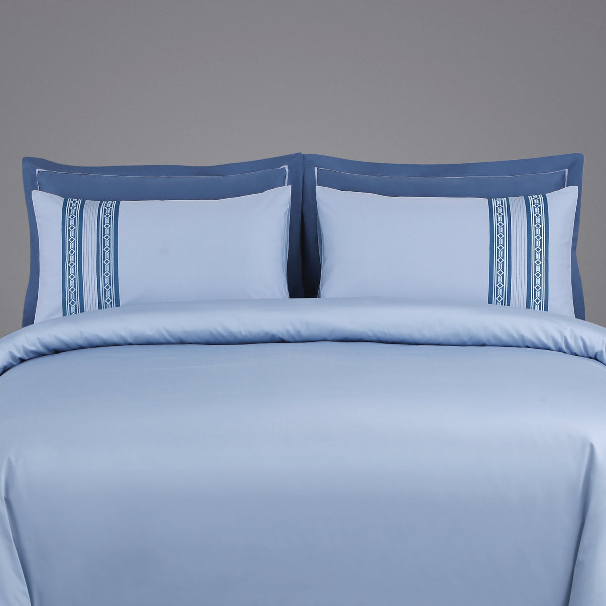 Malako Luxe Collection: 550 TC Pigeon Blue Premium Embroidered Bedding - MALAKO