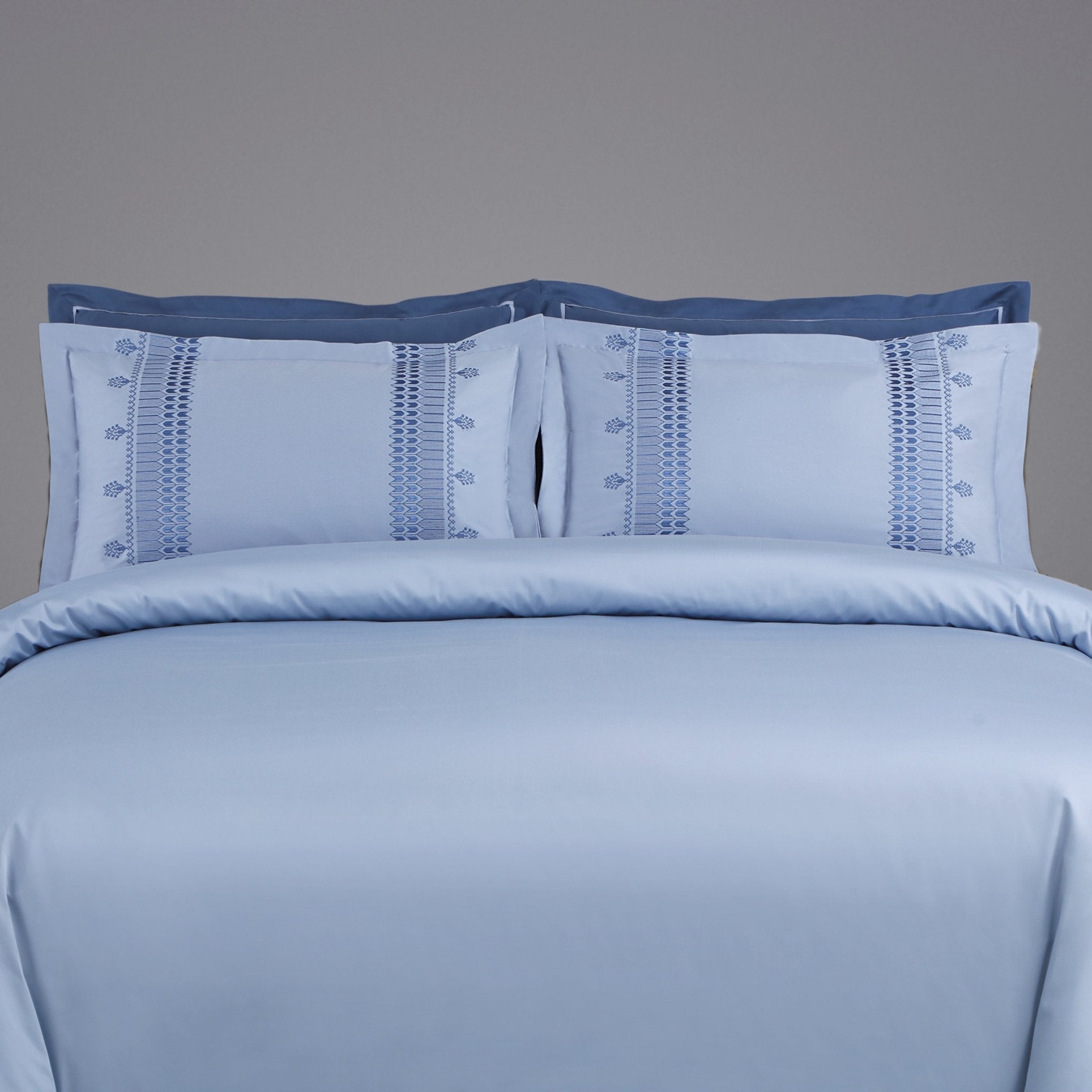 Malako Luxe Collection: 550 TC Pigeon Blue Premium Embroidered Bedding - MALAKO