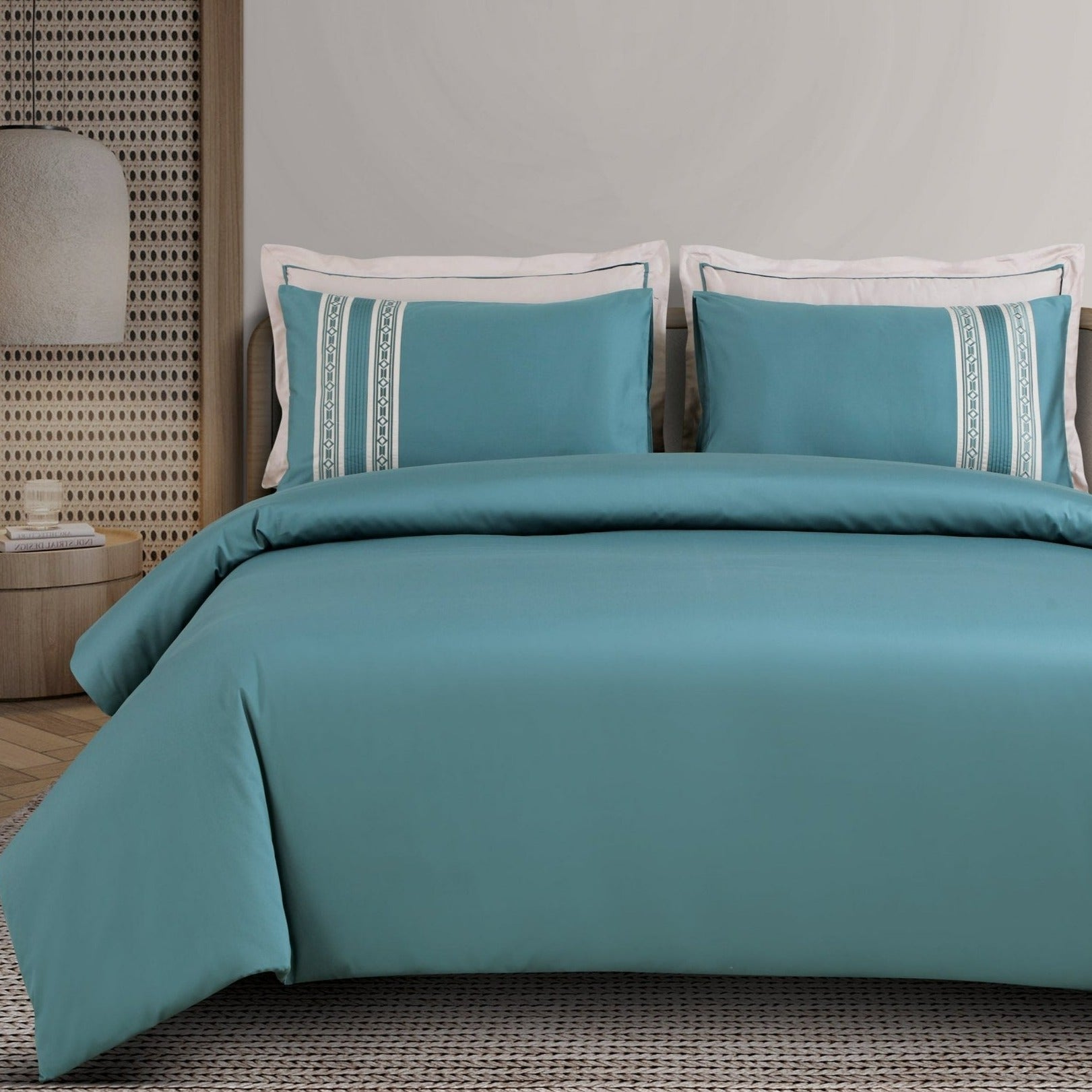 Malako Luxe Collection: 550 TC Teal Green Premium Embroidered Bedding - MALAKO