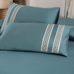 Malako Luxe Collection: 550 TC Teal Green Premium Embroidered Bedding - MALAKO