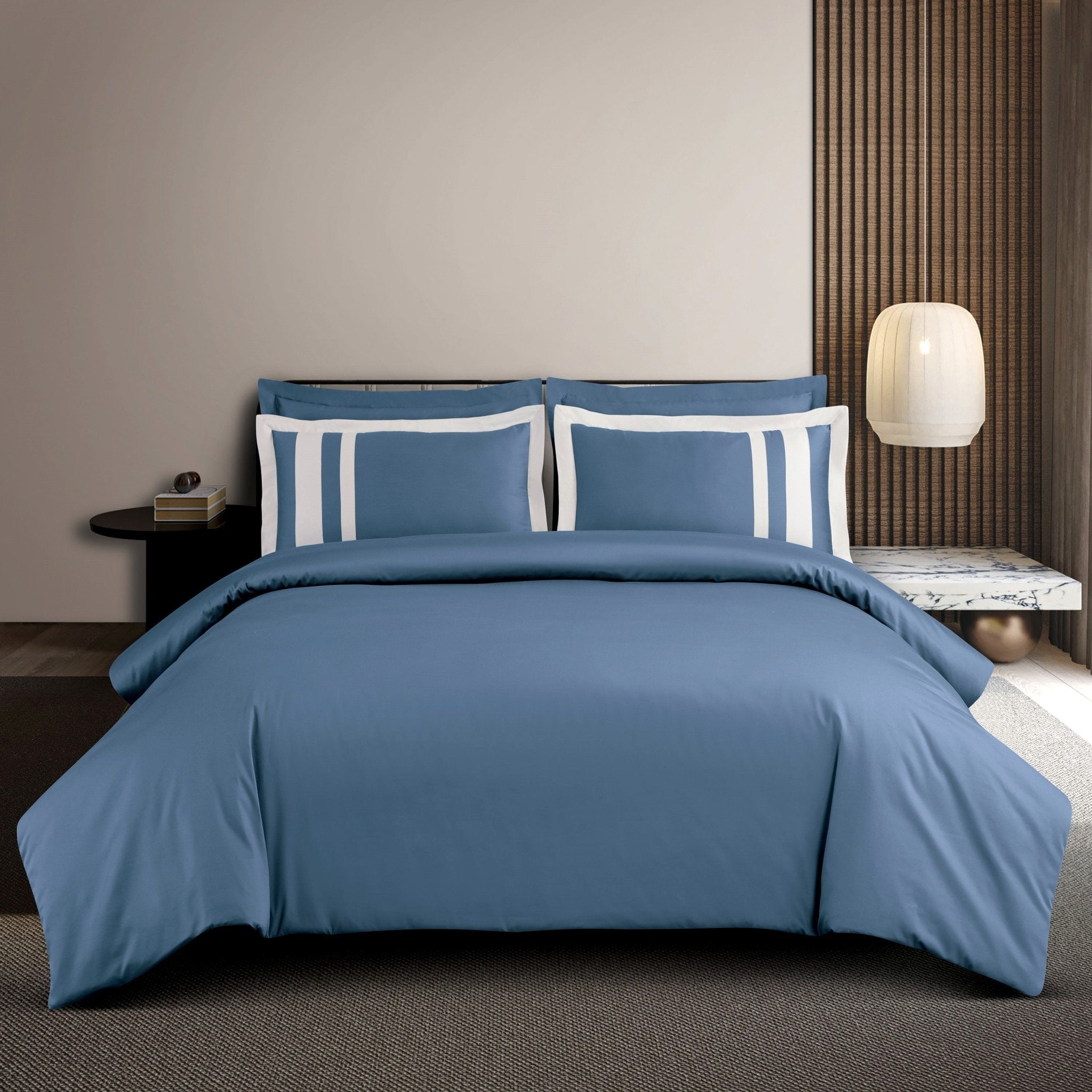 Malako Luxe: Oslo Collection 550TC Blue 100% Cotton Super King Size Bedding - MALAKO