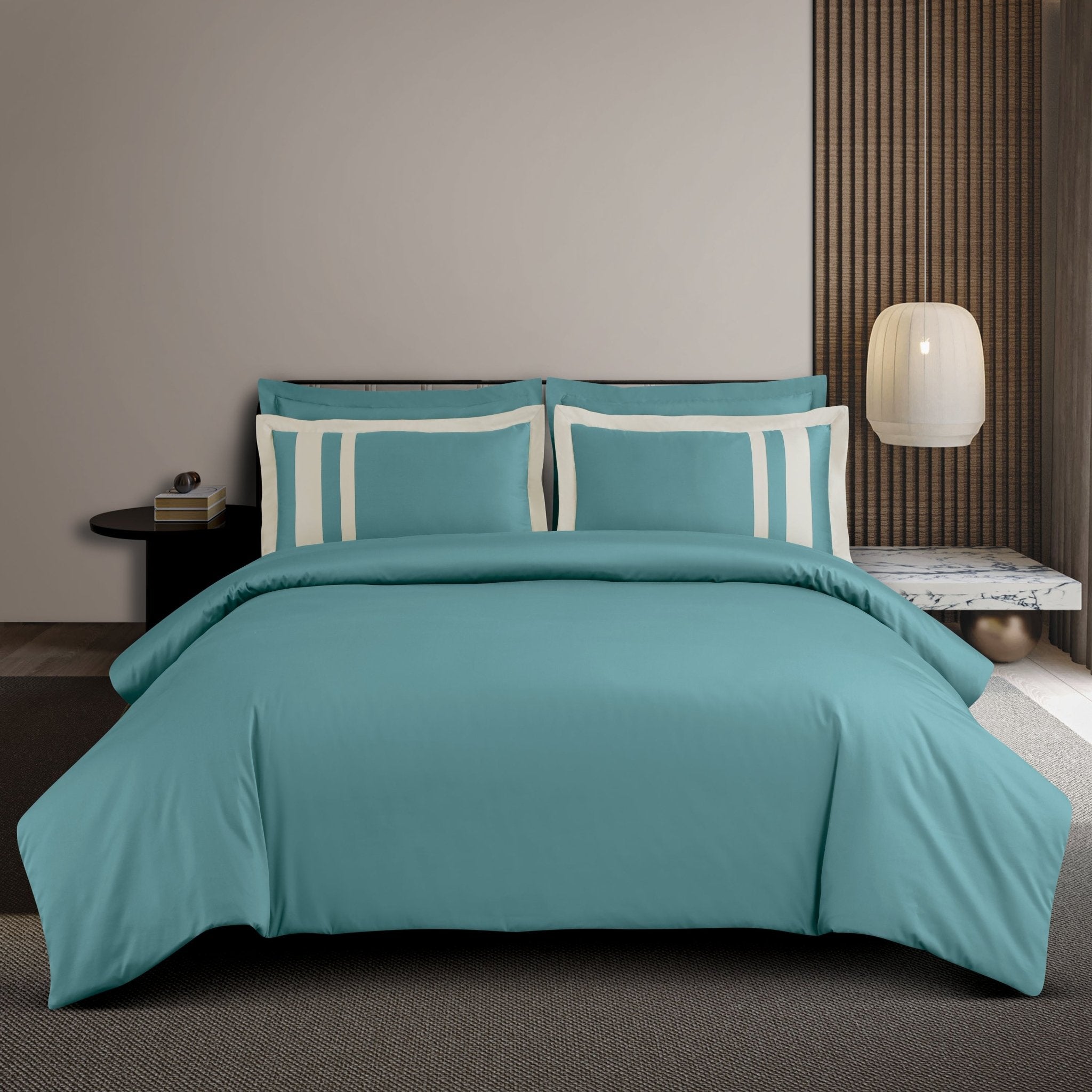 Malako Luxe: Oslo Collection 550TC Teal Green 100% Cotton Super King Size Bedding - MALAKO