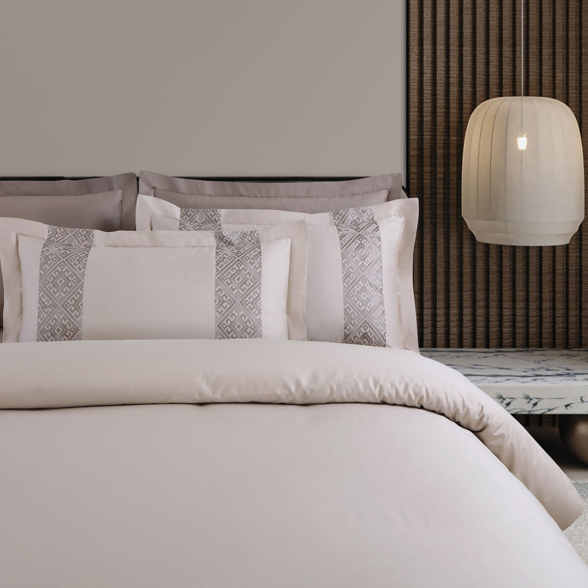 Malako Luxe Stitch & Dream: 550 TC Beige & Taupe Premium Embroidered Bedding - MALAKO