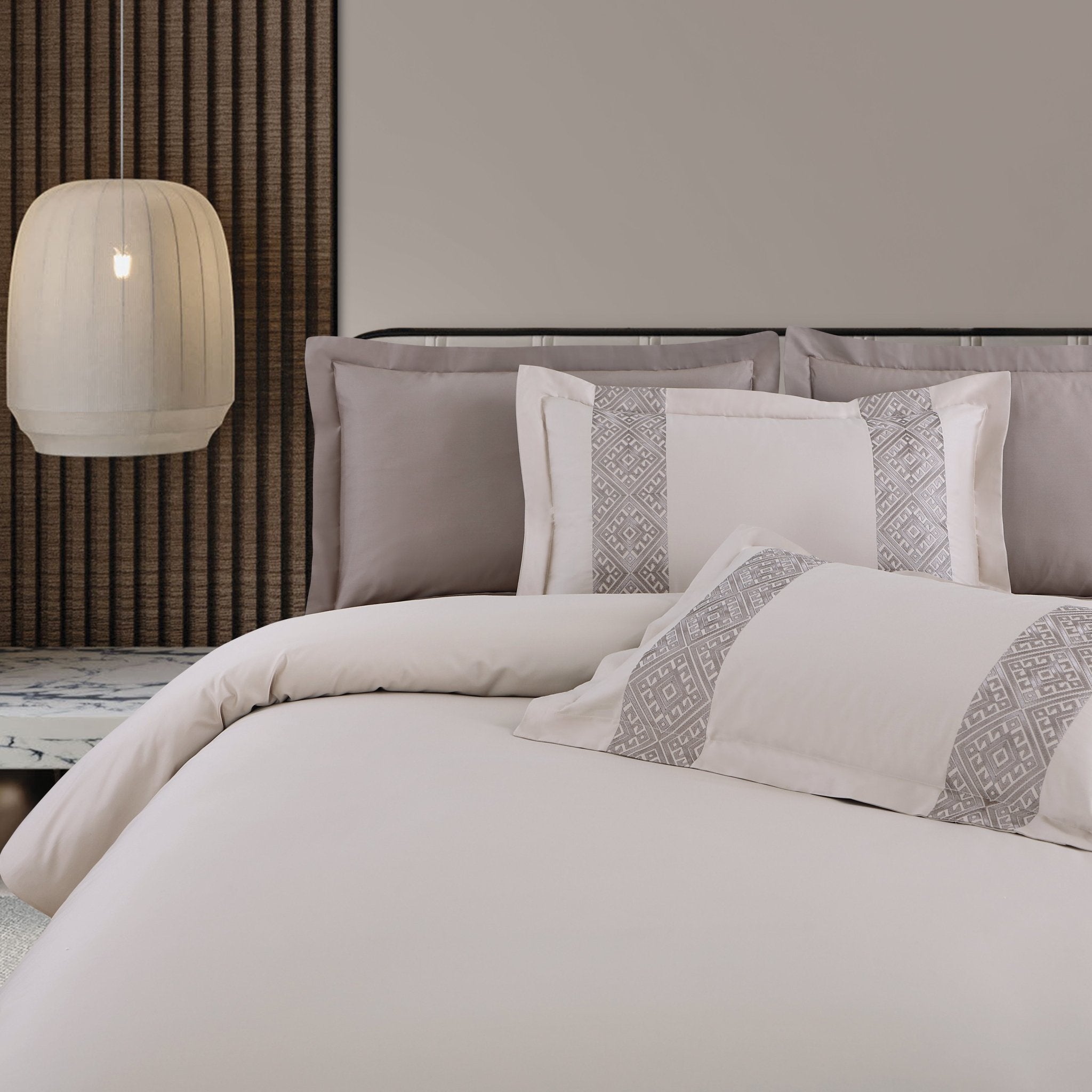 Malako Luxe Stitch & Dream: 550 TC Beige & Taupe Premium Embroidered Bedding - MALAKO