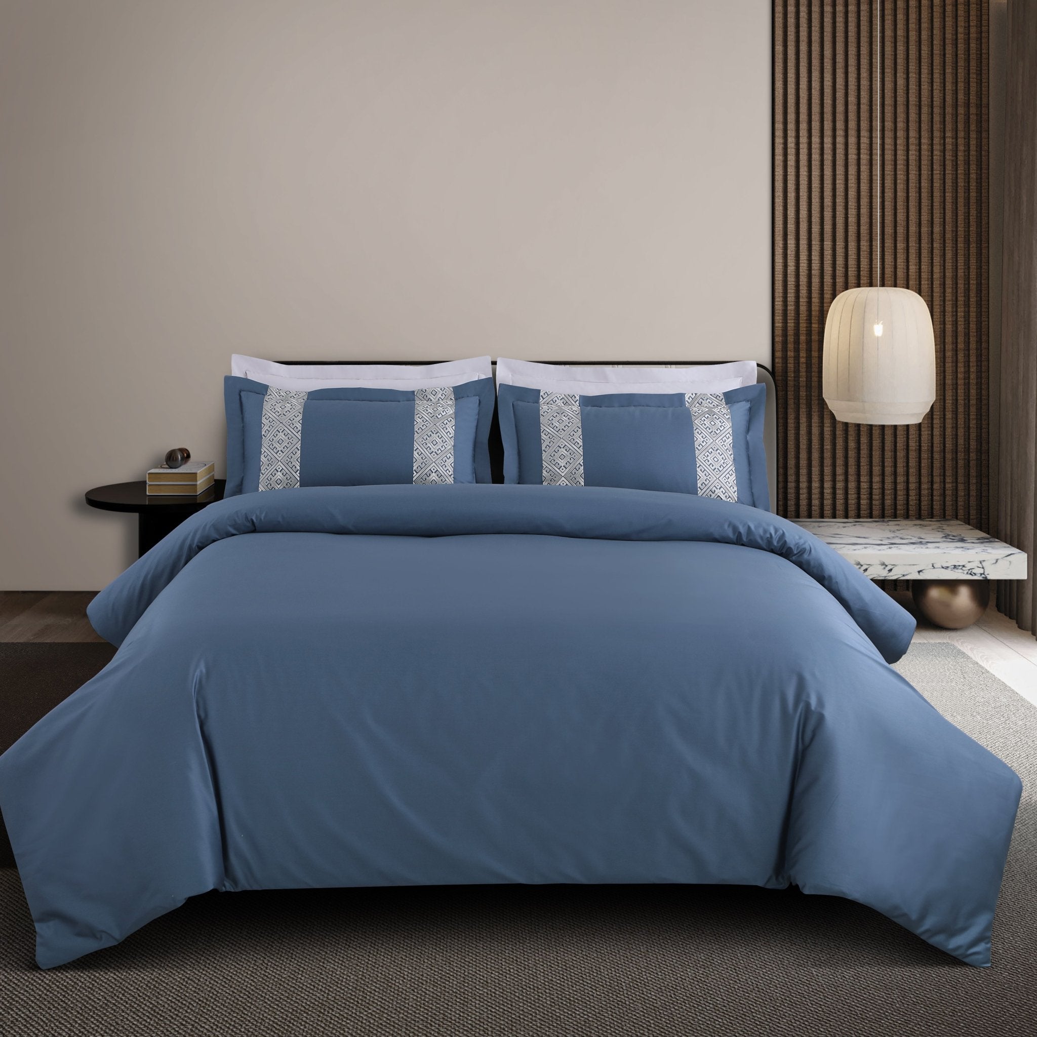 Malako Luxe Stitch & Dream: 550 TC Blue Premium Embroidered Bedding - MALAKO