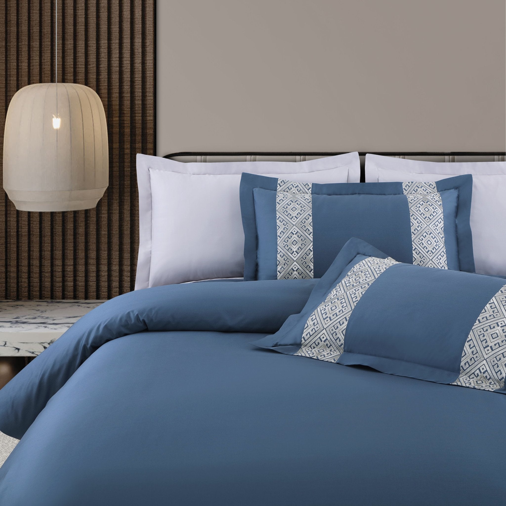 Malako Luxe Stitch & Dream: 550 TC Blue Premium Embroidered Bedding - MALAKO