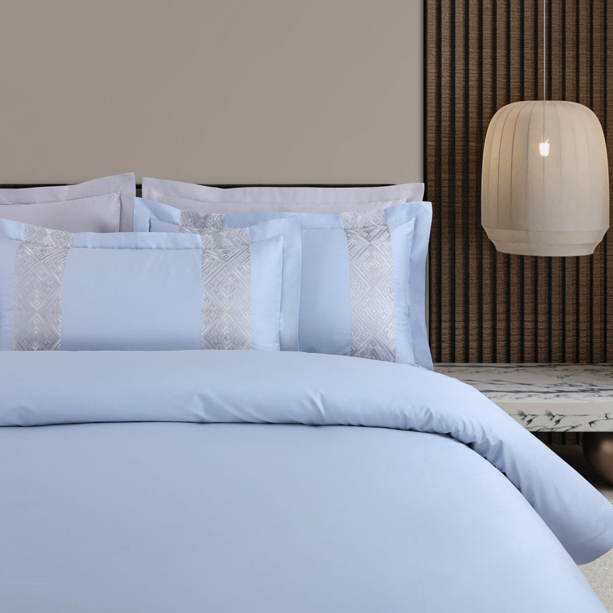 Malako Luxe Stitch & Dream: 550 TC Blue & Silver Premium Embroidered Bedding - MALAKO