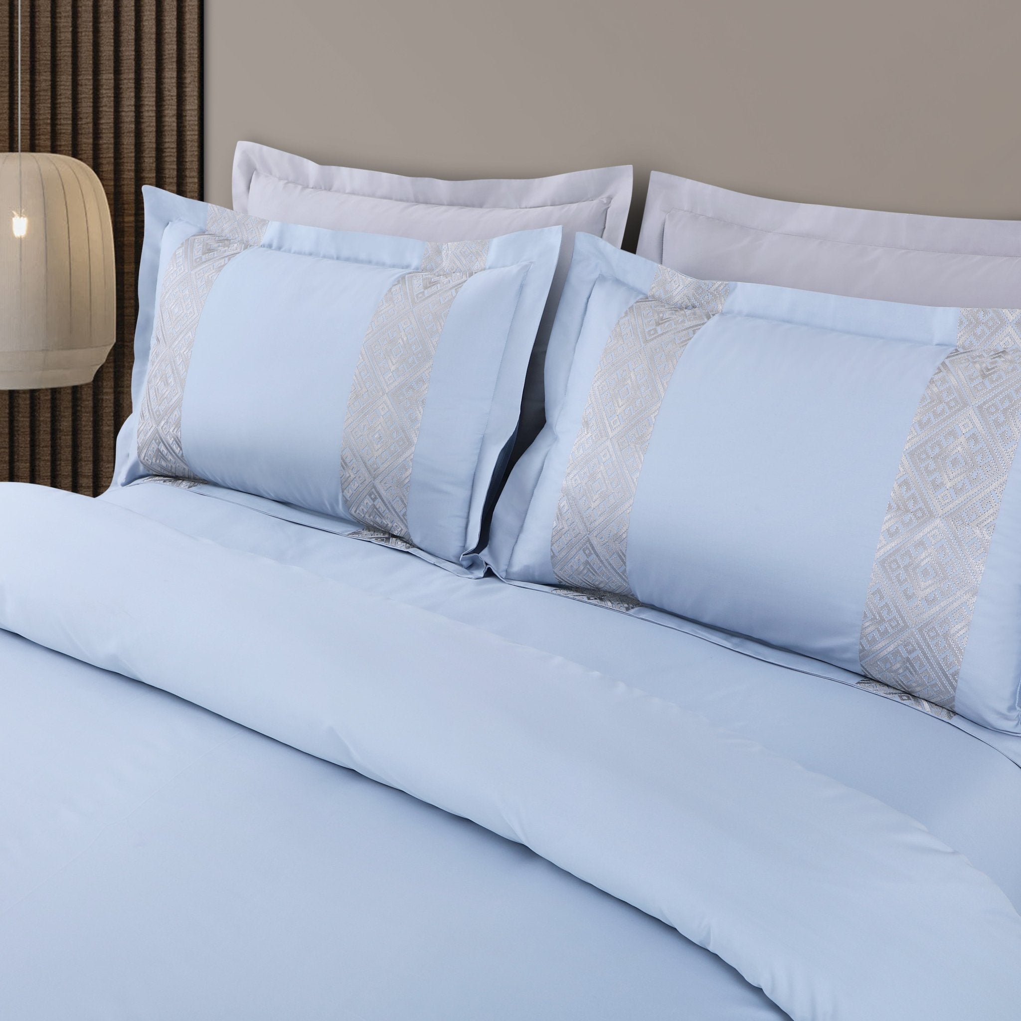 Malako Luxe Stitch & Dream: 550 TC Blue & Silver Premium Embroidered Bedding - MALAKO