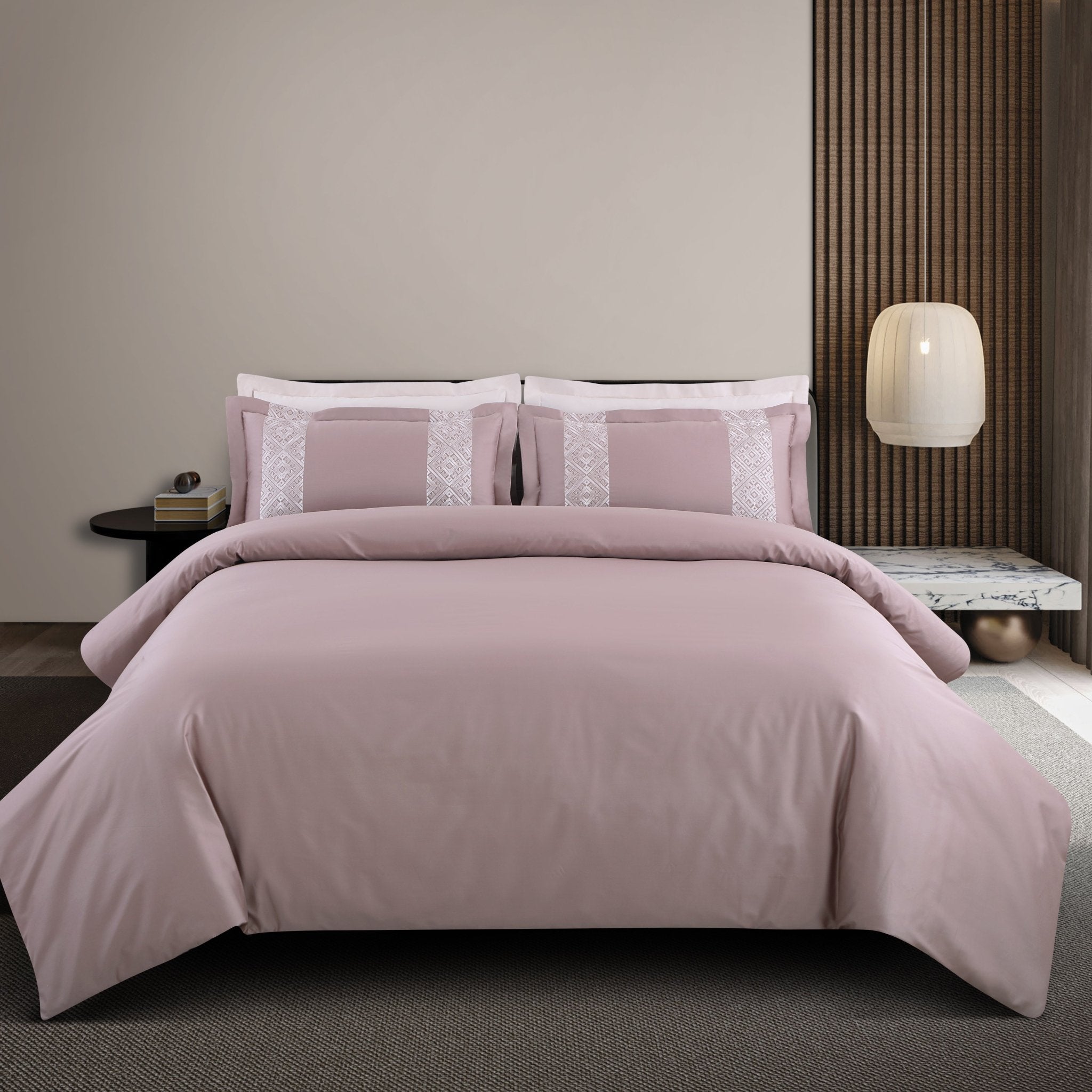 Malako Luxe Stitch & Dream: 550 TC Deep Mauve/Wine Premium Embroidered Bedding - MALAKO