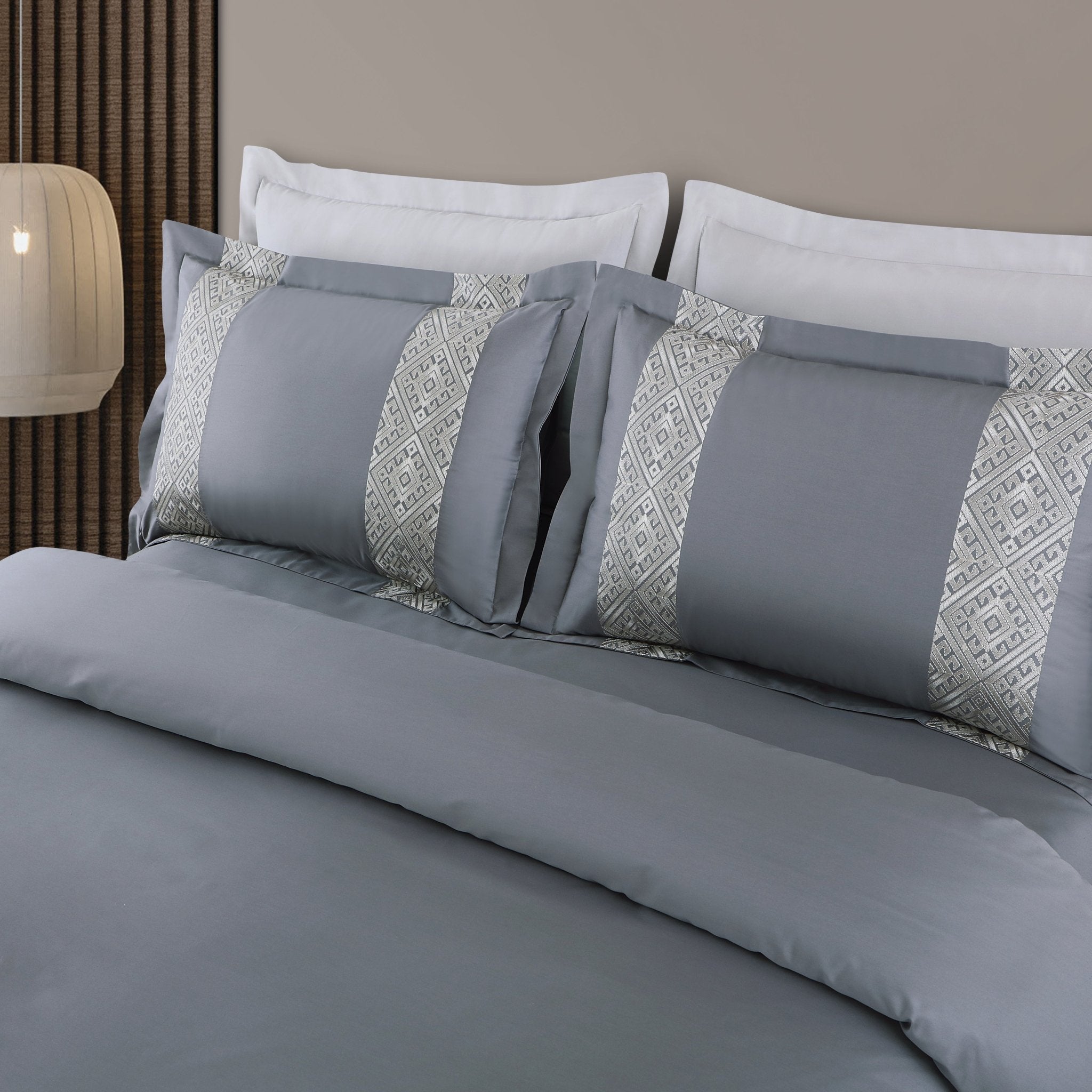 Malako Luxe Stitch & Dream: 550 TC Grey & Silver Premium Embroidered Bedding - MALAKO