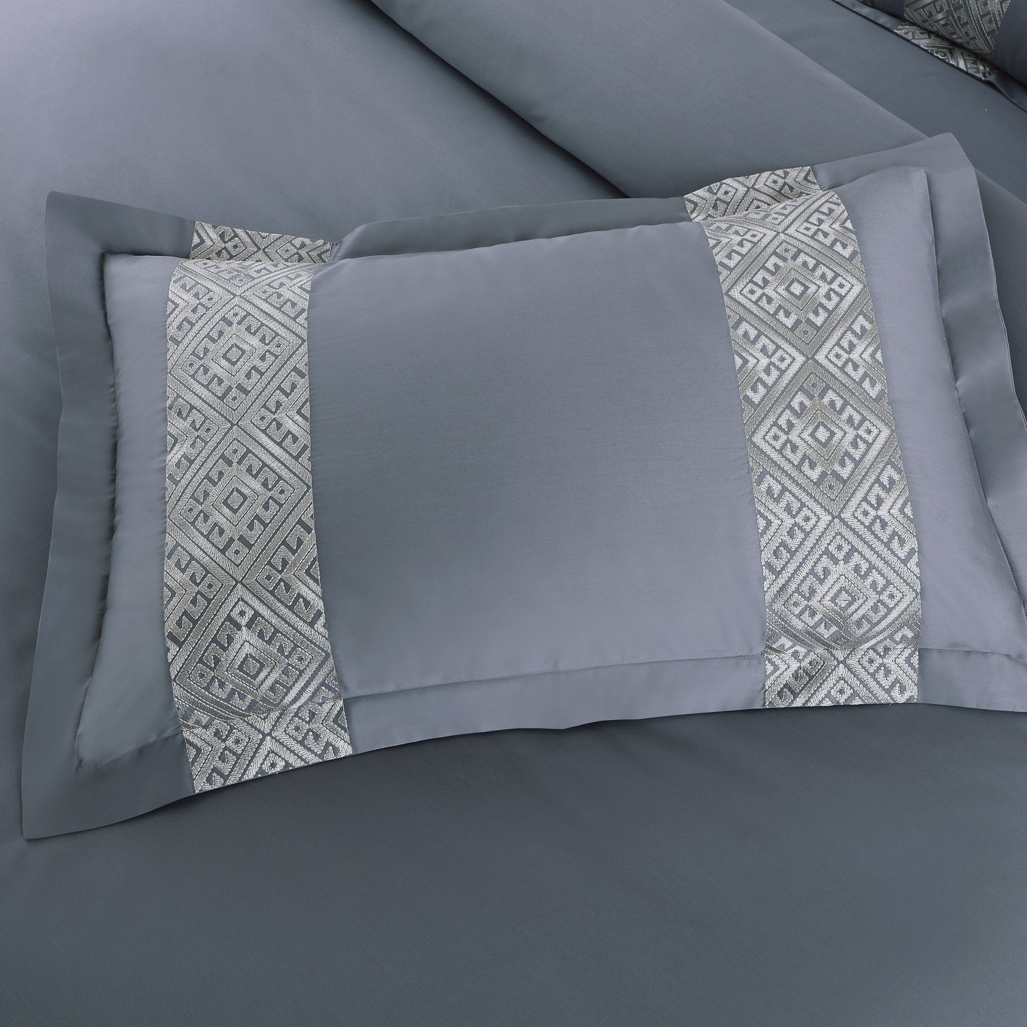 Malako Luxe Stitch & Dream: 550 TC Grey & Silver Premium Embroidered Bedding - MALAKO