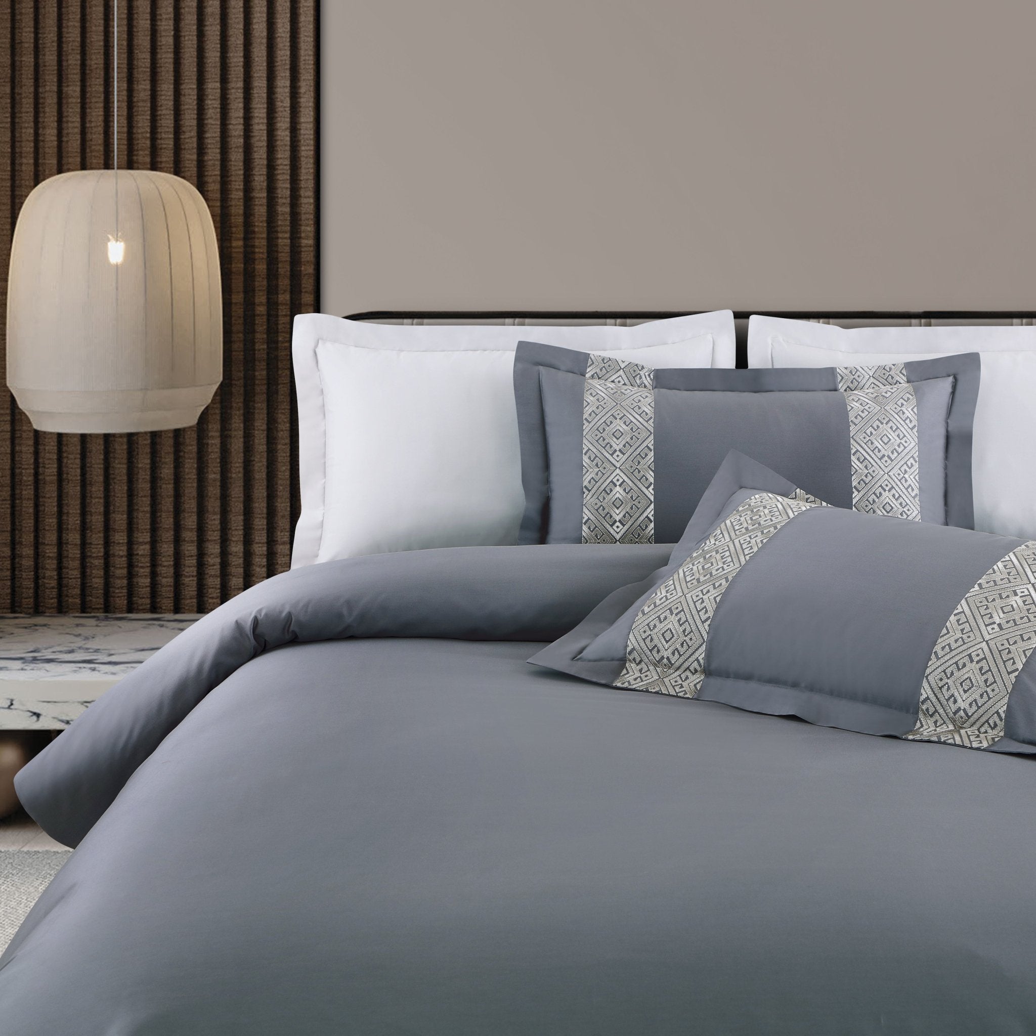 Malako Luxe Stitch & Dream: 550 TC Grey & Silver Premium Embroidered Bedding - MALAKO