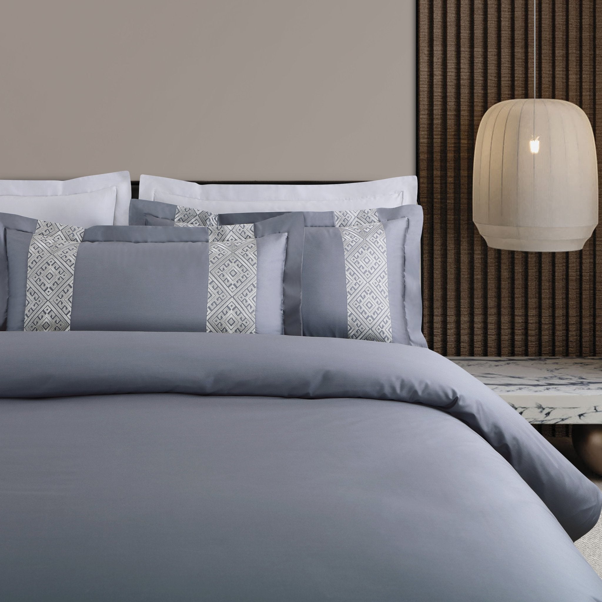 Malako Luxe Stitch & Dream: 550 TC Grey & Silver Premium Embroidered Bedding - MALAKO