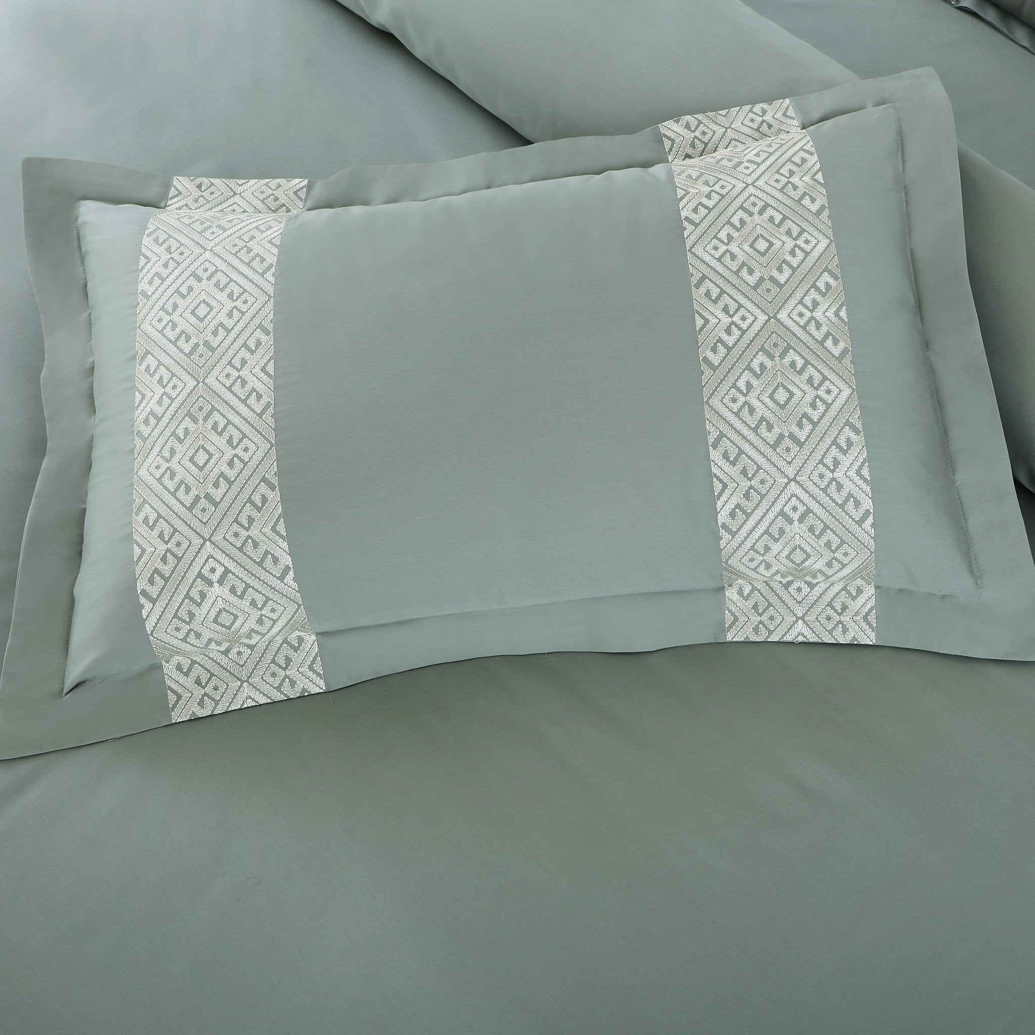 Malako Luxe Stitch & Dream: 550 TC Olive & Beige Premium Embroidered Bedding - MALAKO