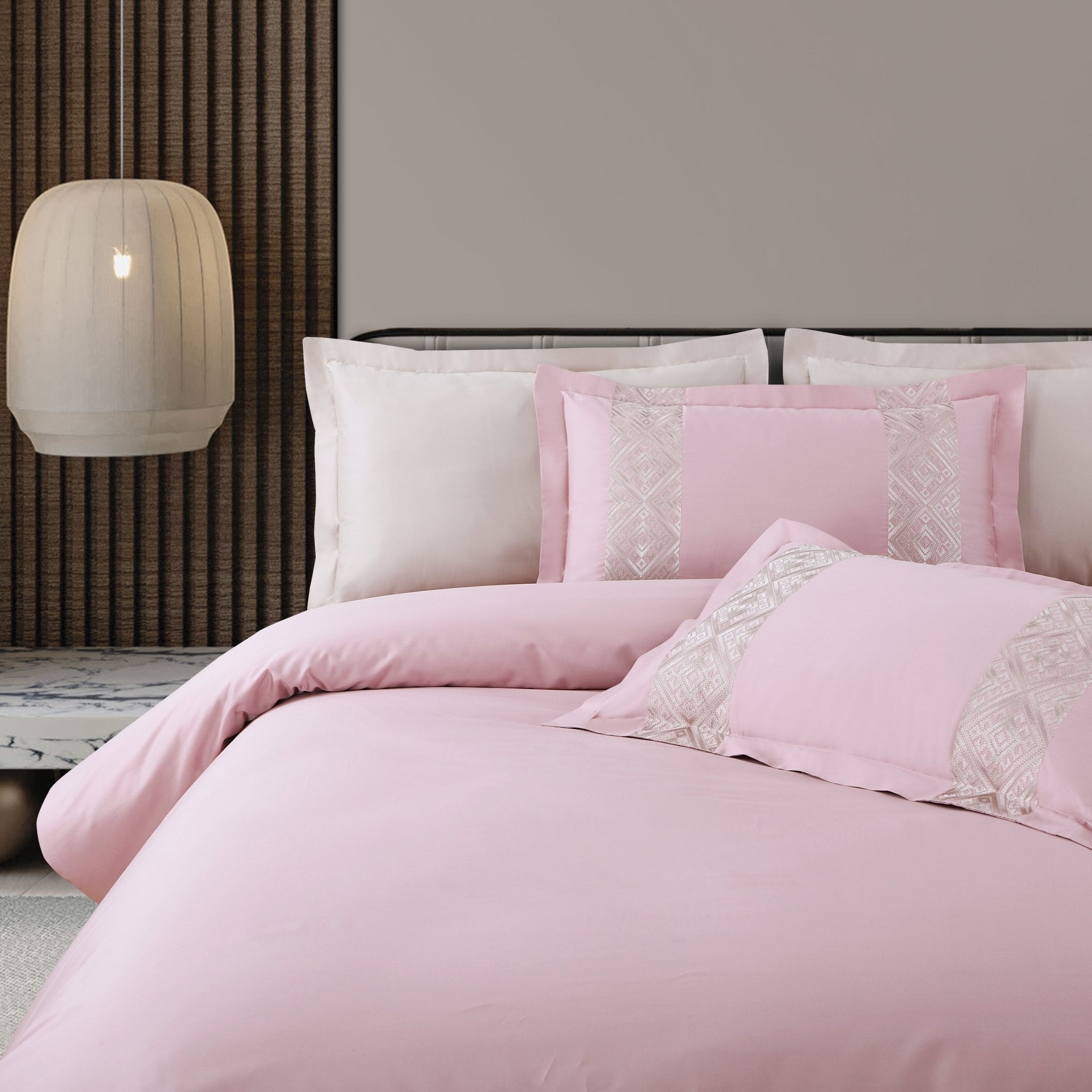 Malako Luxe Stitch & Dream: 550 TC Pink & Beige Premium Embroidered Bedding - MALAKO