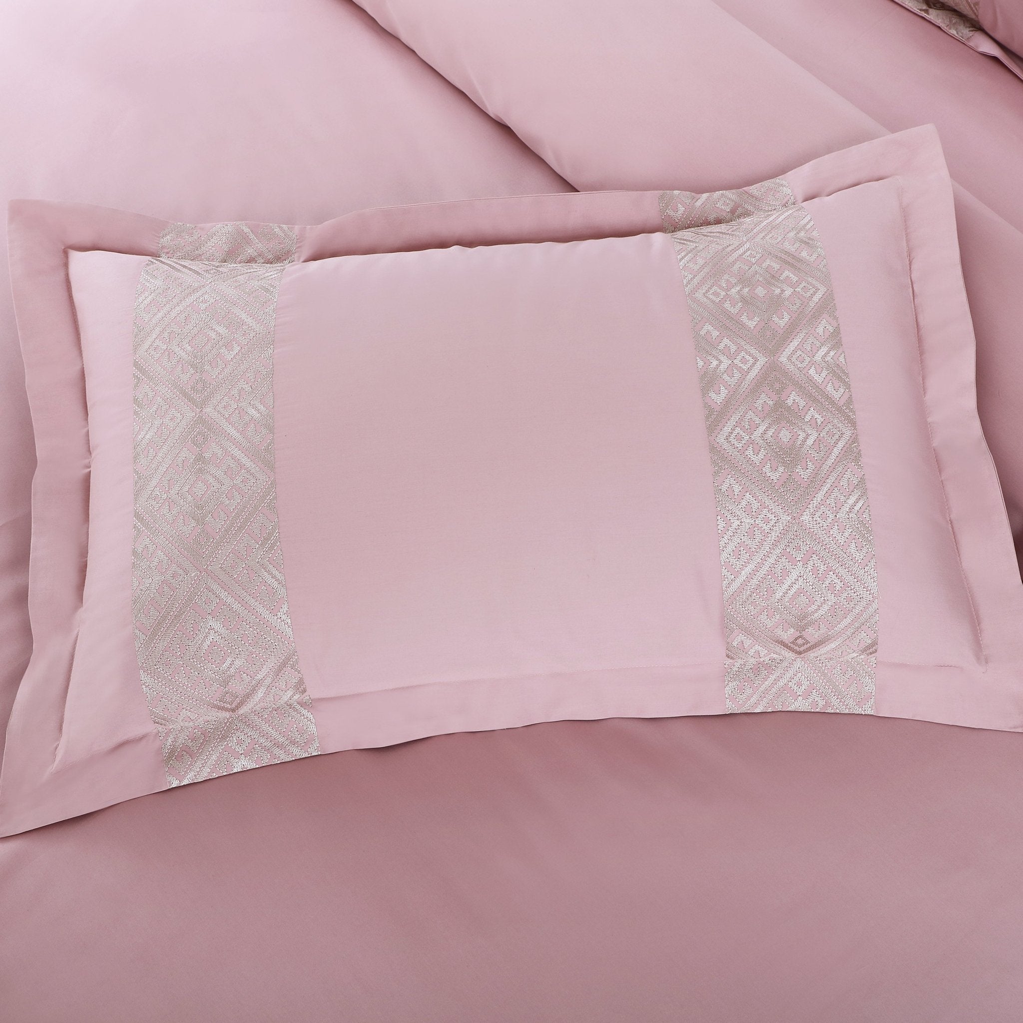 Malako Luxe Stitch & Dream: 550 TC Pink & Beige Premium Embroidered Bedding - MALAKO